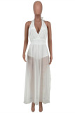 White Sexy Casual Solid Bandage Patchwork Backless Halter Regular Jumpsuits