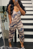 Camouflage Sexy Camouflage Print Patchwork Spaghetti Strap Harlan Jumpsuits