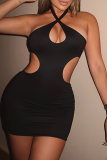 Green Sexy Solid Patchwork Halter Pencil Skirt Dresses