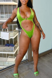 Fluorescent Green Fashion Sexy Solid Hollowed Out Swimwears