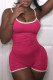 Rose Red Sexy Solid Patchwork Spaghetti Strap Regular Rompers