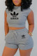 Grey Fashion Sportswear Print Letter O Neck Sleeveless Two Pieces