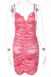 Pink Sexy Solid Patchwork Spaghetti Strap Pencil Skirt Dresses