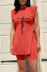 Tangerine Red Casual Print Patchwork Slit O Neck Sleeveless Two Pieces