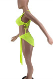 Fluorescent Green Fashion Sexy Solid Bandage Asymmetrical O Neck Sleeveless Two Pieces