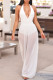 White Sexy Casual Solid Bandage Patchwork Backless Halter Regular Jumpsuits