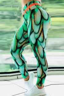 Green Fashion Casual Sportswear Print Basic Skinny High Waist Pencil Trousers