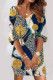Yellow Blue Casual Print Patchwork V Neck Straight Dresses
