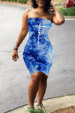 Red Fashion Casual Print Tie-dye Backless Strapless Sleeveless Dress Dresses