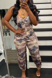 Camouflage Sexy Camouflage Print Patchwork Spaghetti Strap Harlan Jumpsuits