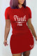 Red Fashion Casual Letter Print Patchwork O Neck Short Sleeve Two Pieces