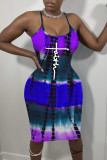 Red Casual Print Patchwork Spaghetti Strap Sling Dress Dresses