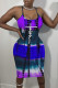 Purple Casual Print Patchwork Spaghetti Strap Sling Dress Dresses
