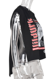 Black Sexy Print Hollowed Out O Neck T-Shirts
