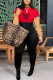Red Casual Print Patchwork O Neck Regular Jumpsuits
