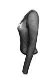 Black Sexy Solid Patchwork See-through Hot Drill O Neck Tops