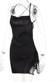 Green Sexy Solid Patchwork Spaghetti Strap Lace Dress Dresses