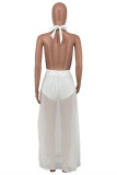 White Sexy Casual Solid Bandage Patchwork Backless Halter Regular Jumpsuits