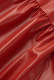 Red Casual Solid Split Joint V Neck A Line Dresses