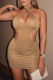 Brownness Sexy Solid Patchwork Halter Pencil Skirt Dresses
