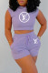 Purple Fashion Sportswear Print Letter O Neck Sleeveless Two Pieces