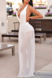 White Sexy Casual Solid Bandage Patchwork Backless Halter Regular Jumpsuits