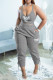 Grey Casual Print Patchwork Spaghetti Strap Two Pieces