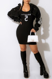 White Fashion Sexy Solid Embroidered Patchwork U Neck Pencil Skirt Dresses