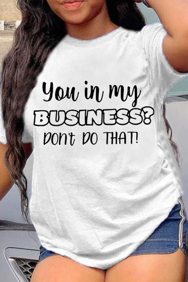 White Fashion Casual Letter Print Basic O Neck T-Shirts