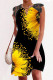 Black Yellow Casual Print Patchwork V Neck A Line Dresses