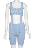 Blue Sexy Solid Patchwork Asymmetrical U Neck Two Pieces