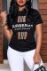 Black Fashion Print Patchwork Letter O Neck T-Shirts