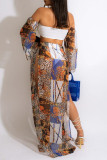Multicolor Fashion Sexy Print Patchwork Backless Beading Swimwears Three-piece Set (Without Paddings)