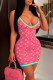 Pink Sexy Print Patchwork Spaghetti Strap Pencil Skirt Dresses
