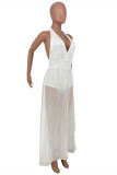 White Sexy Casual Solid Bandage Patchwork Backless Halter Regular Jumpsuits