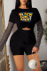 Black Fashion Casual Letter Print Patchwork O Neck Long Sleeve Two Pieces