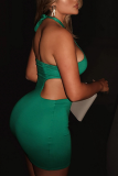 Green Sexy Solid Patchwork Halter Pencil Skirt Dresses
