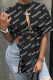 Black Fashion Street Print Patchwork Slit Asymmetrical O Neck T-Shirts