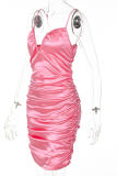 Pink Sexy Solid Patchwork Spaghetti Strap Pencil Skirt Dresses