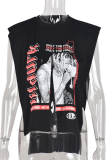 Black Sexy Print Hollowed Out O Neck T-Shirts