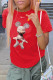 Red Fashion Street Character Patchwork O Neck T-Shirts