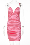 Pink Sexy Solid Patchwork Spaghetti Strap Pencil Skirt Dresses