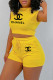 Yellow Fashion Sportswear Print Letter O Neck Sleeveless Two Pieces