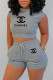 Grey Fashion Sportswear Print Letter O Neck Sleeveless Two Pieces