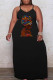 Black Casual Print Patchwork Spaghetti Strap Sling Dress Plus Size Dresses