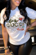 White Fashion Casual Print Patchwork Letter O Neck T-Shirts