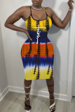 Red Casual Print Patchwork Spaghetti Strap Sling Dress Dresses