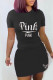 Black Fashion Casual Letter Print Patchwork O Neck Short Sleeve Two Pieces