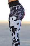 Letter Print Fashion Casual Print Split Joint Basic Skinny High Waist Pencil Trousers