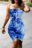 Red Fashion Casual Print Tie-dye Backless Strapless Sleeveless Dress Dresses